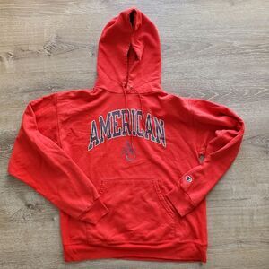 CHAMPION PULL OVER AMERICAN UNIVERSITY HOODED SWEATSHIRT MENS Size MEDIUM RED